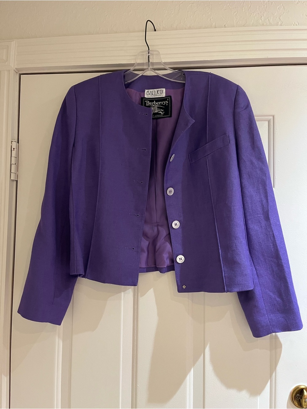 Vintage Burberry 1990's Linen Collarless Blazer Jacket
